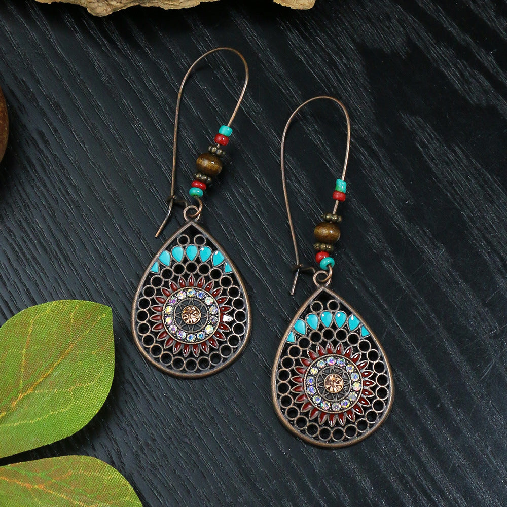 Boucles d'oreilles bohèmes à pampilles géométriques en forme de goutte d'eau