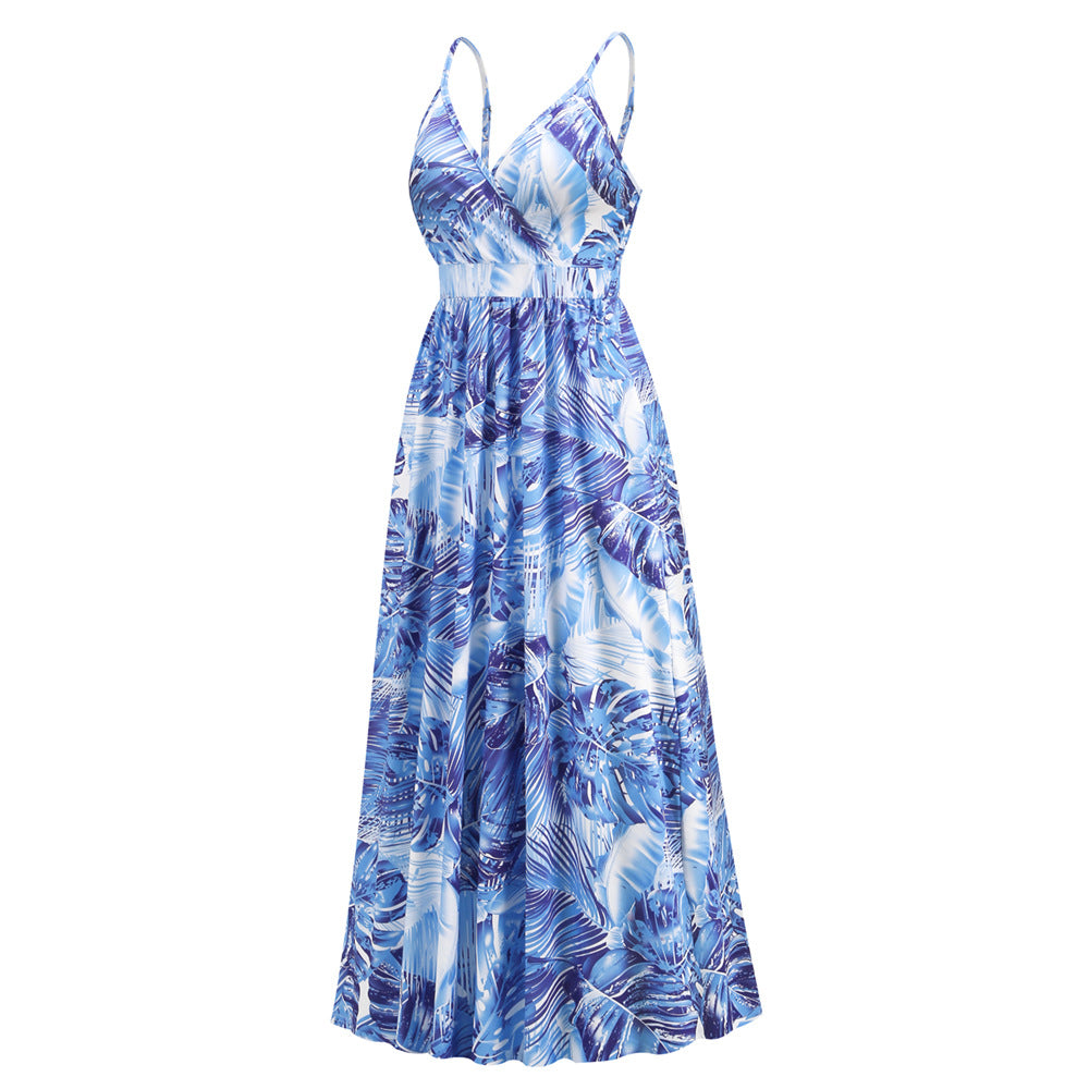 Summer Women Fashion Bohemian Style Sexy V Neck Floral Dress