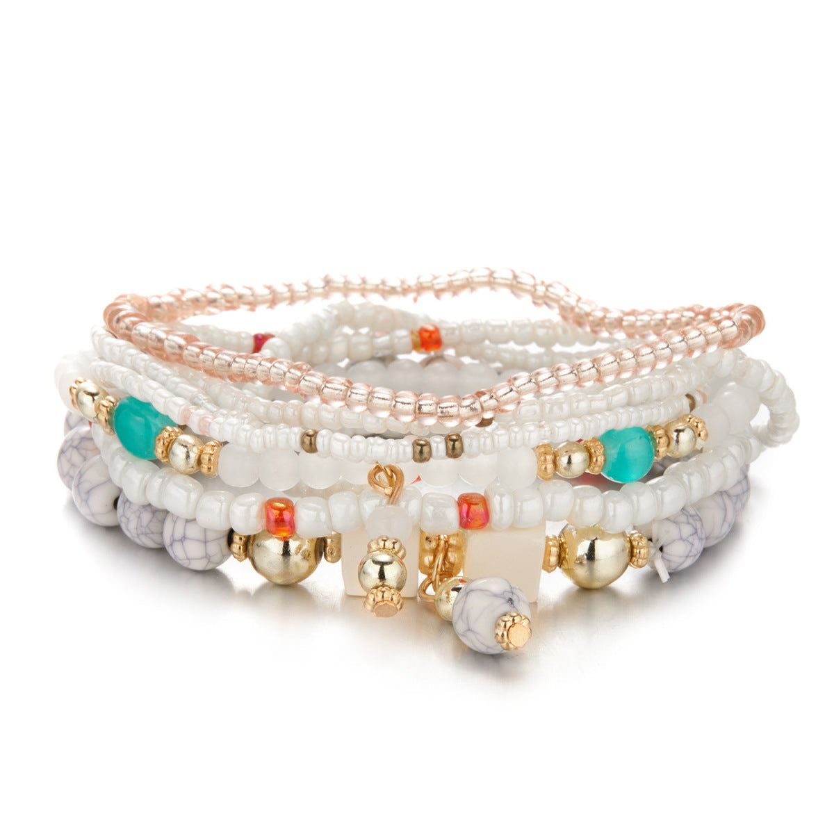 Conjunto de pulseras de cuentas multicapa bohemias para mujer