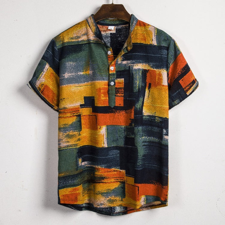 Camisa informal de vacaciones para hombre con estampado de flores diminutas en 3D