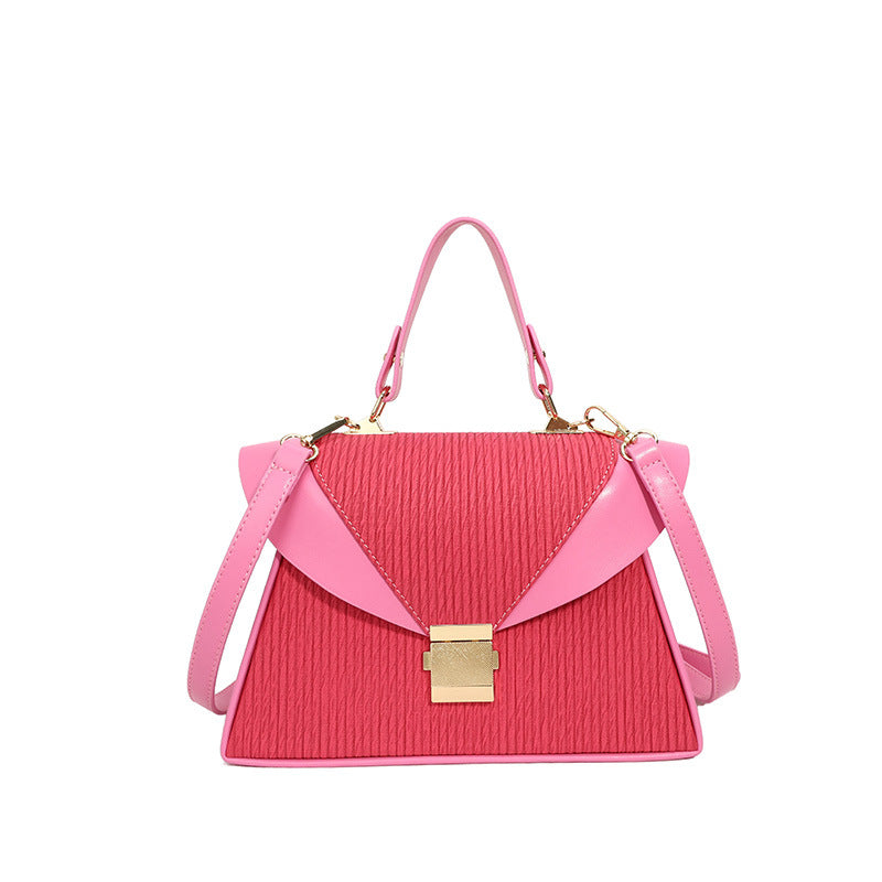 Fashion Stitching Contrast Clamping Handbag - PU Small Square Bag