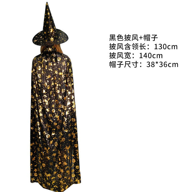 Costume de performance de bal d'Halloween pour enfants et adultes, cape et chapeau de sorcière