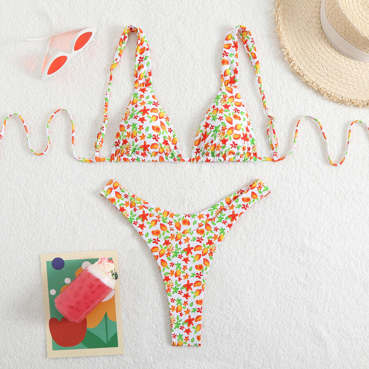 Maillot de bain bikini sexy à lacets et imprimé floral pour femme