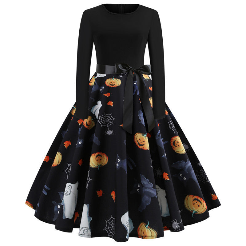 Vestido de manga larga de otoño con estampado de dibujos animados para mujer