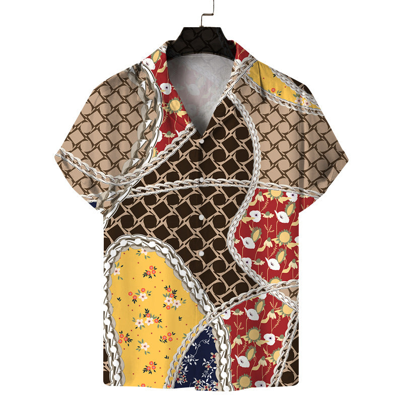 Men Fashion Casual Vacation 3D Print Short Sleeve Shirt