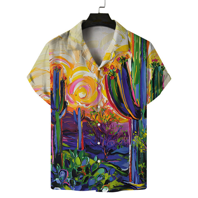 Camisa informal con solapa y estampado de mariposas 3D para hombre