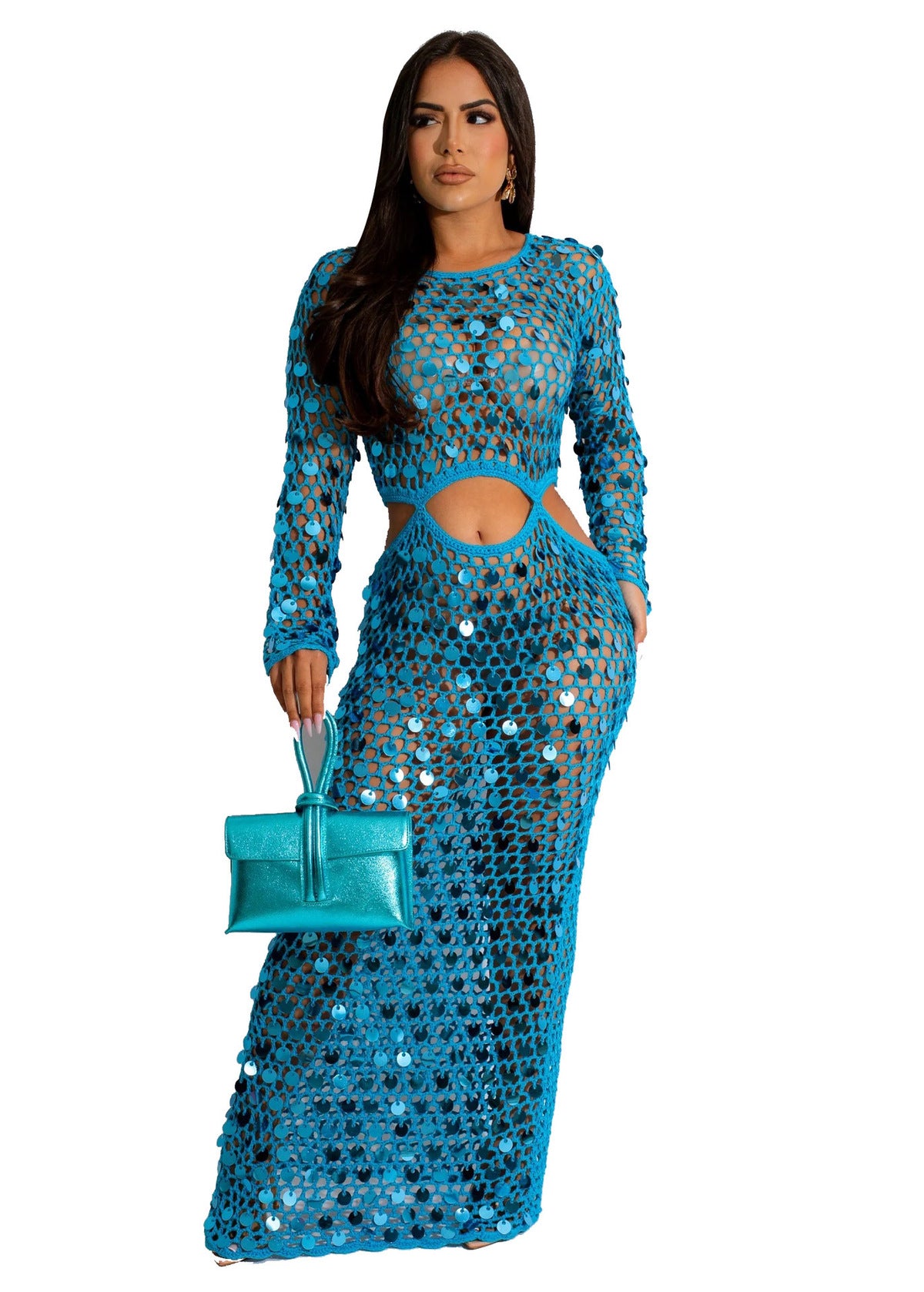 Women Sexy Handmade Knit Cutout Sequin Beach Dress