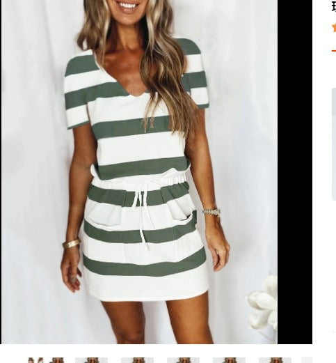 Vestido informal a rayas con cuello en V para mujer