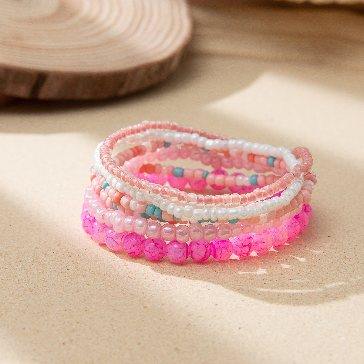 Conjunto de pulseras elásticas de cuentas de arroz multicolor bohemias