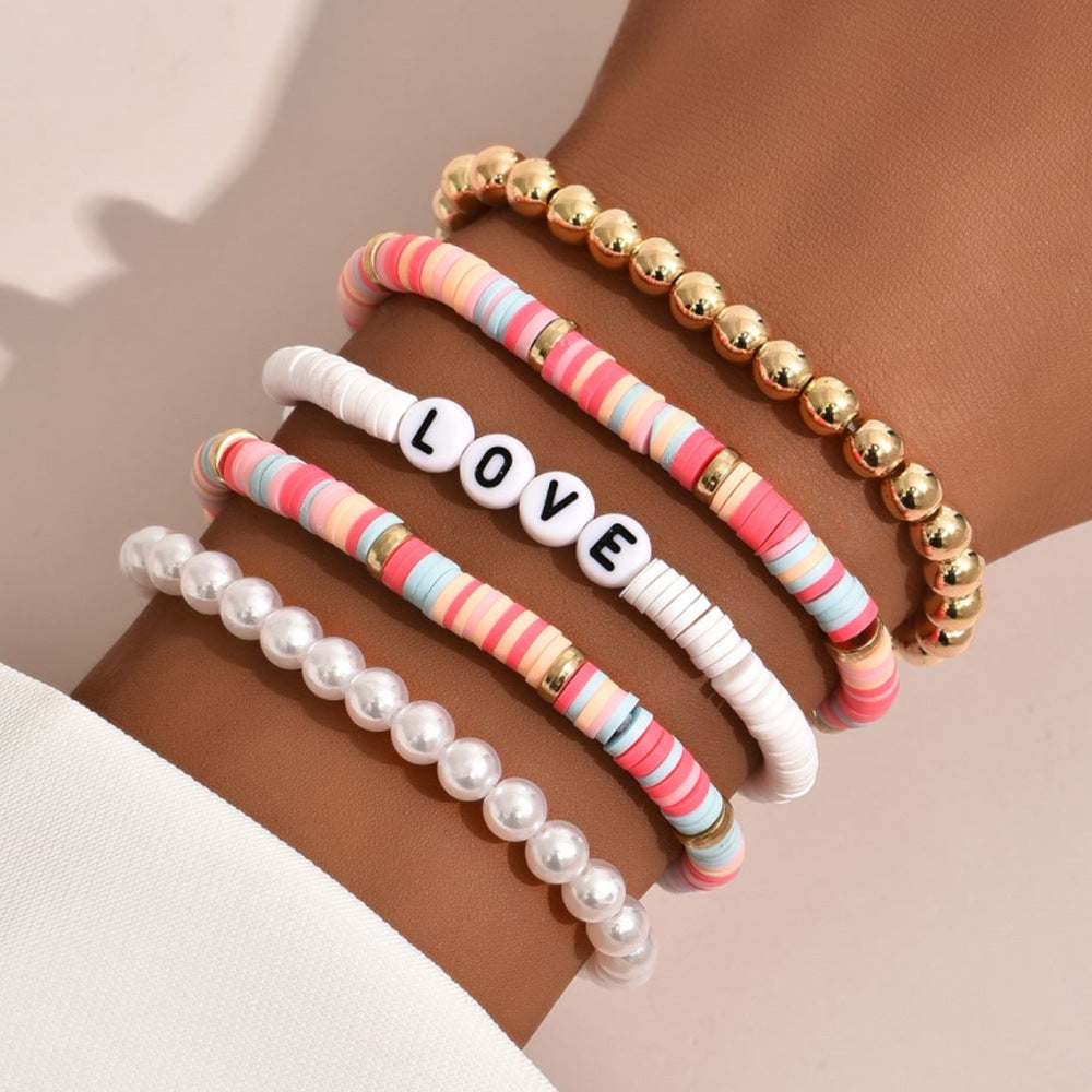 Unisex Bohemian Colorful Polymer Clay Bracelet Set