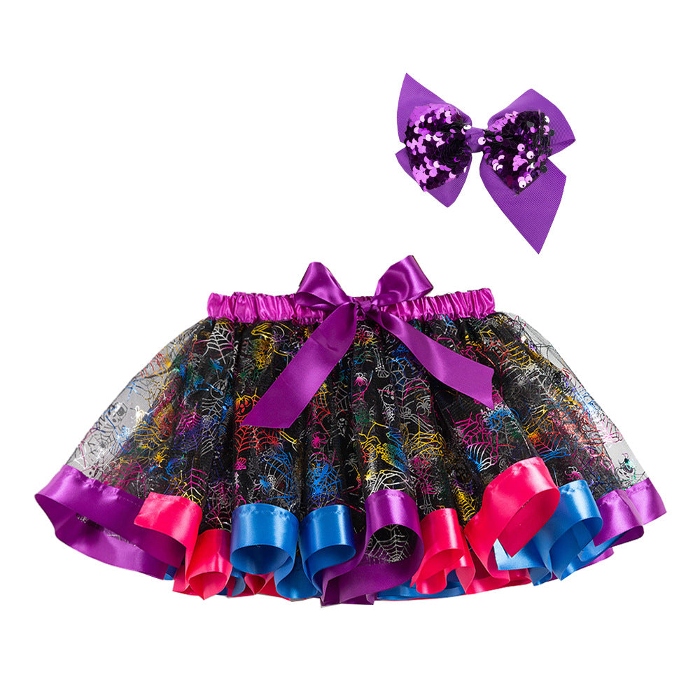 Kids Toddler Girls Halloween Pumpkin Skirt with Sequin Bow