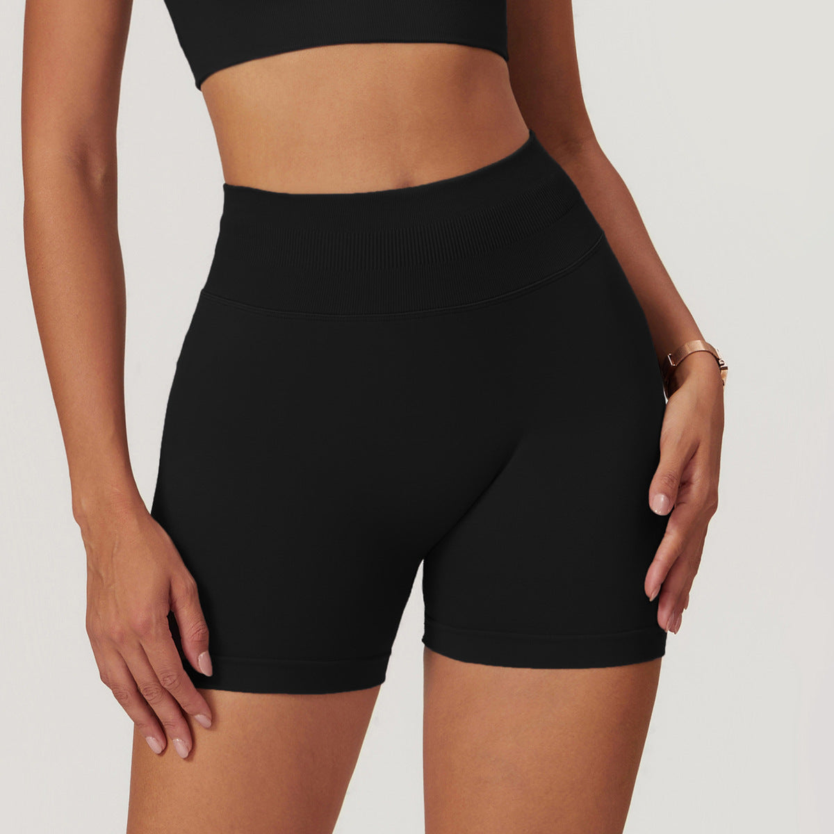 Short de sport taille haute pour femme, couleur unie, pour le yoga