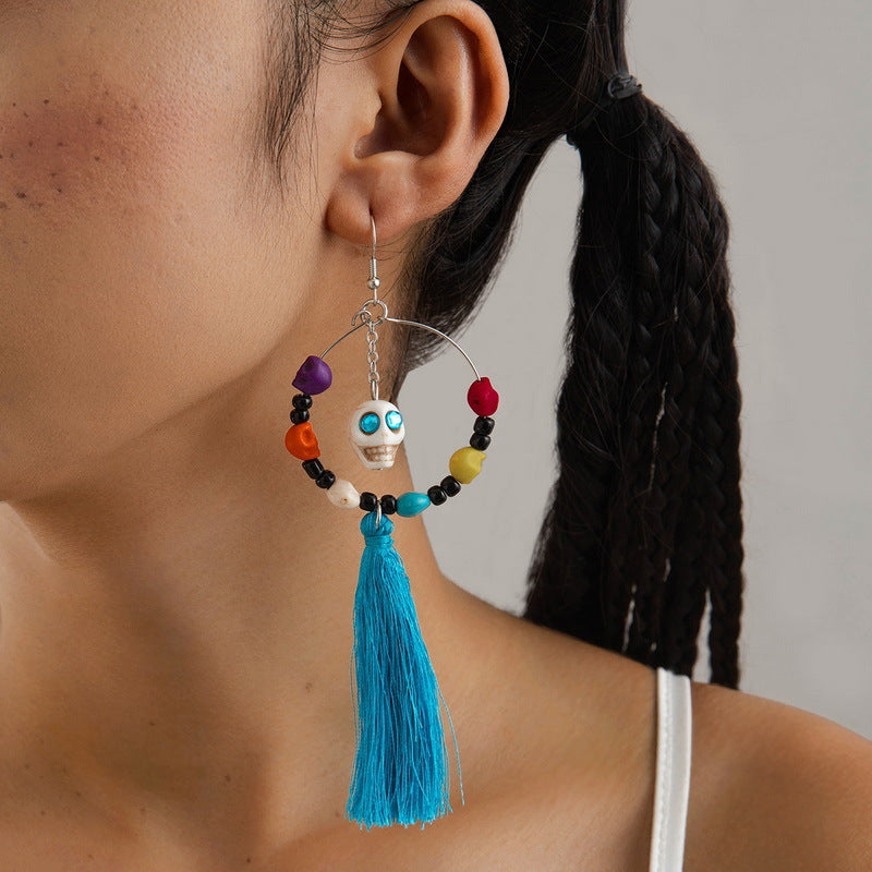 Pendientes de cuentas con borlas y calaveras divertidas de Halloween