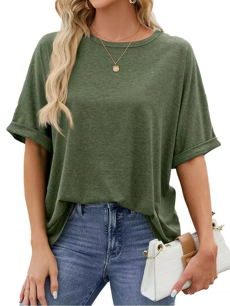 Women Casual Solid Color Spandex Loose T-Shirt