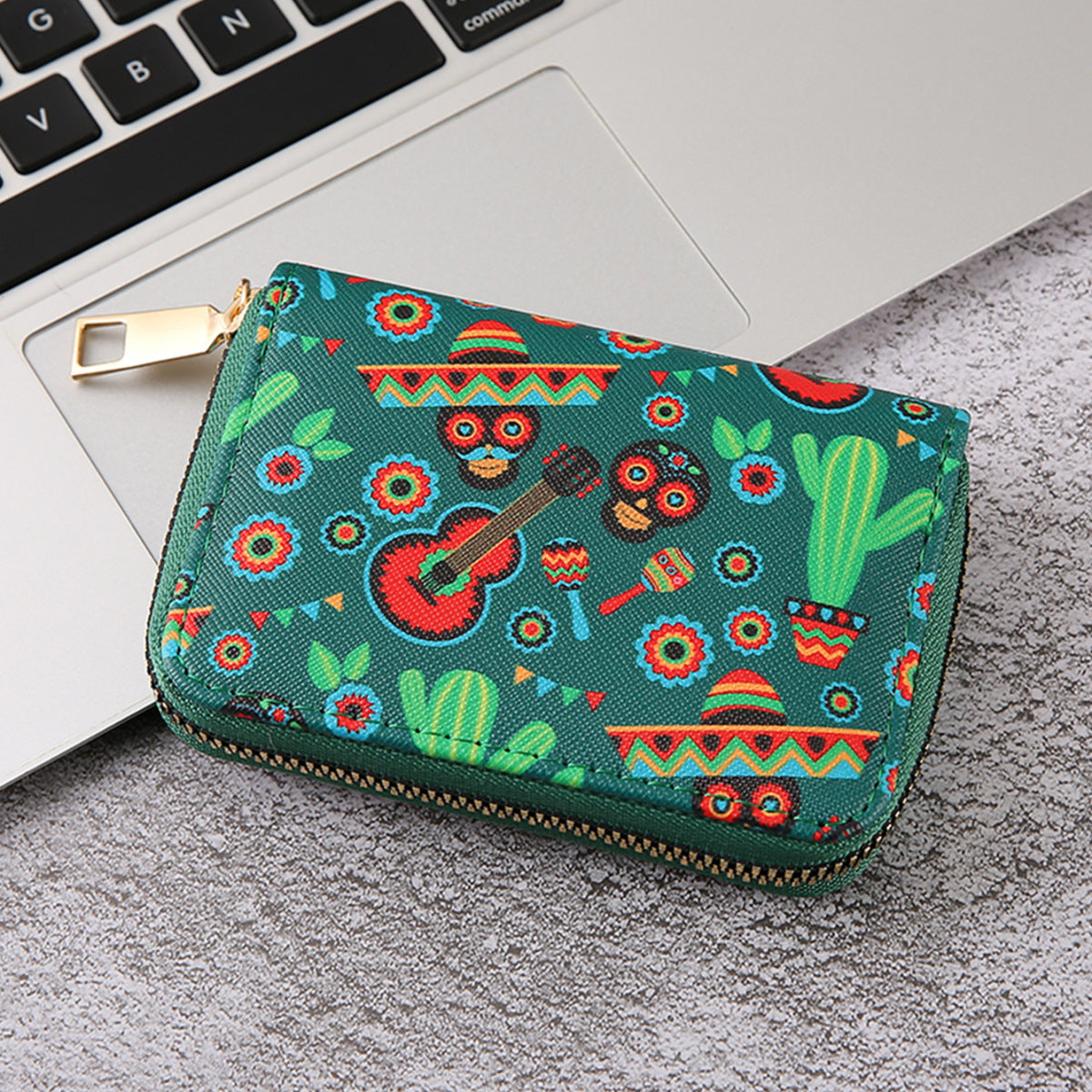 Halloween Women Cartoon Multicolor Skull Zipper Wallet
