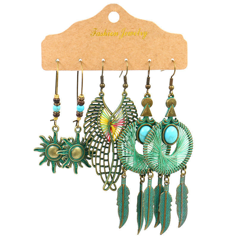 Conjunto de pendientes con borlas creativas retro de estilo étnico bohemio