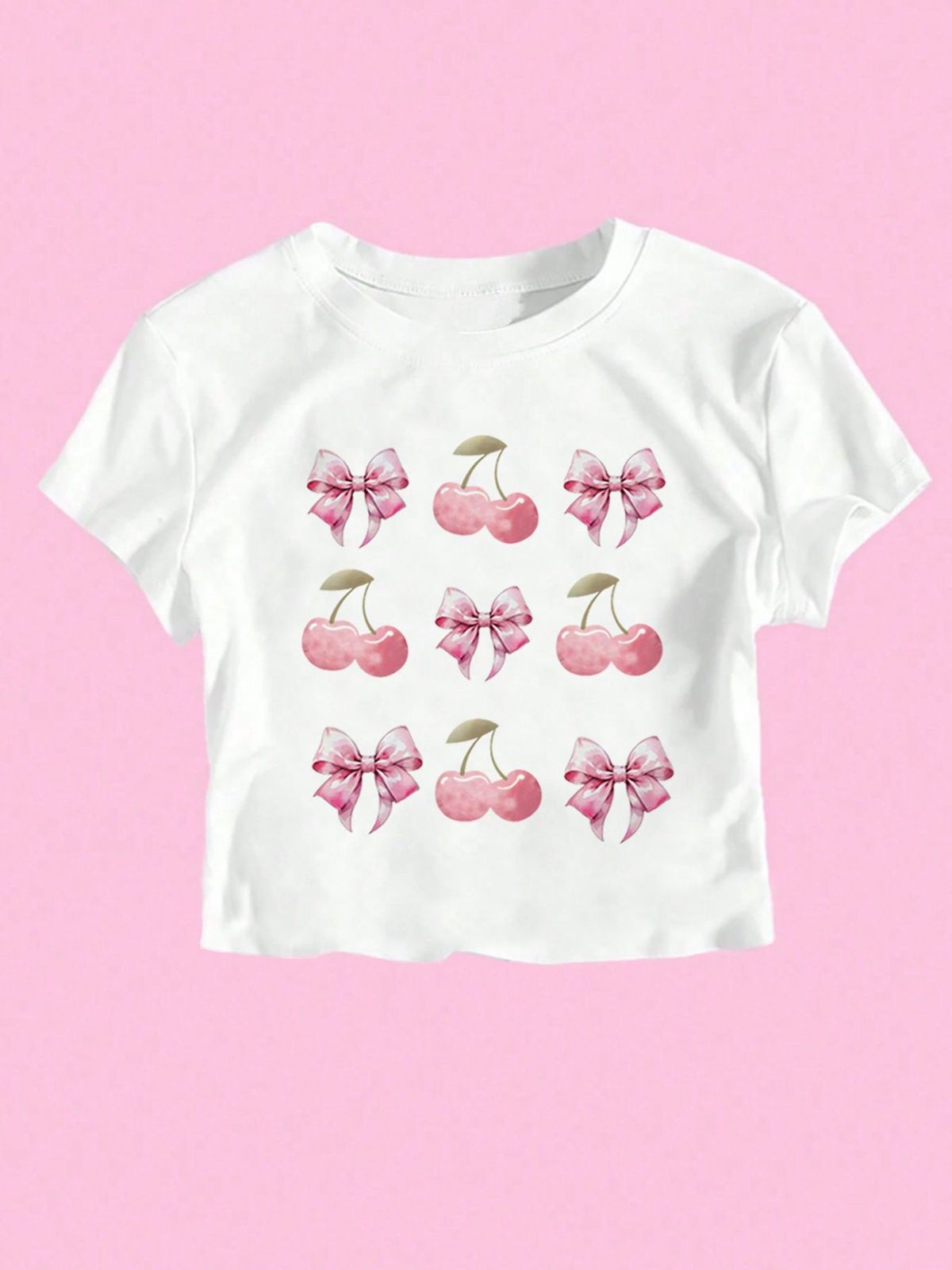 Women Fashion Casual Printed Short-Sleeve Slim-Fit Crop Top