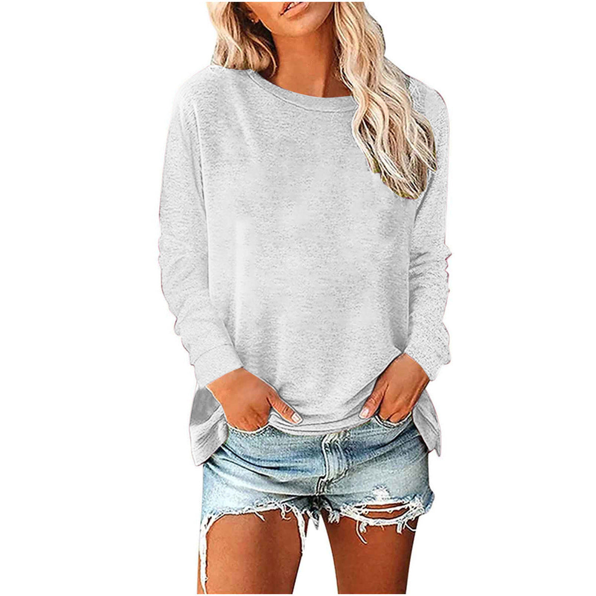 T-shirt ample à manches longues et col rond pour femme