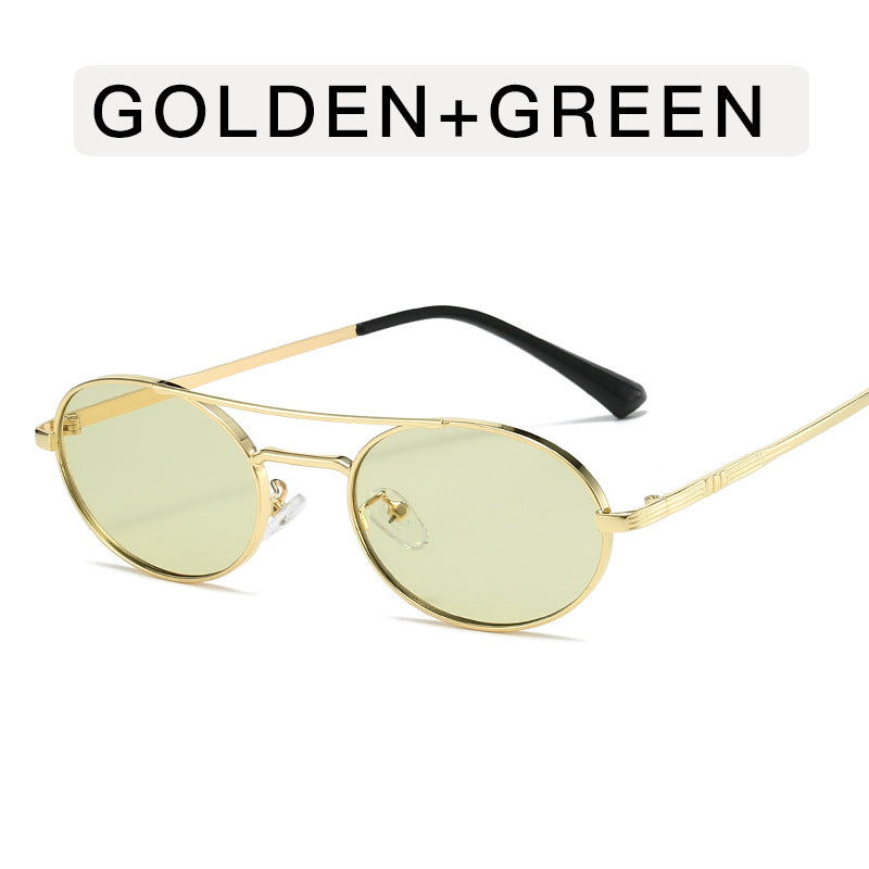 Fashion Personalized Small Frame Metal Double Beam Oval Sunglasses