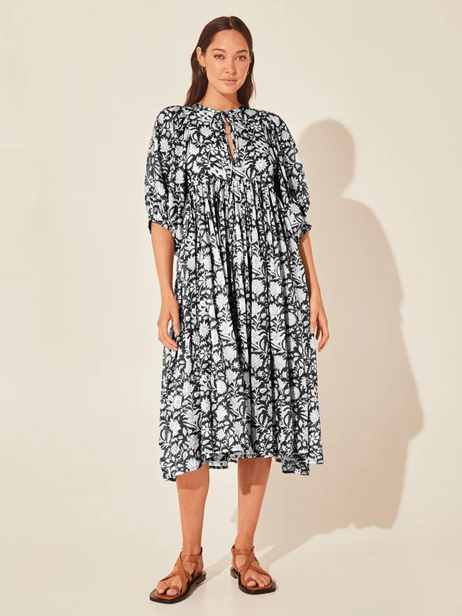 Summer Floral Print Women Loose Casual Boho Dress