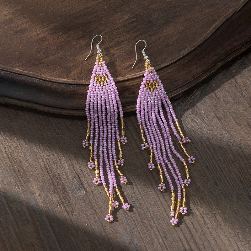 Boucles d'oreilles bohèmes à pampilles et perles de riz pour femmes
