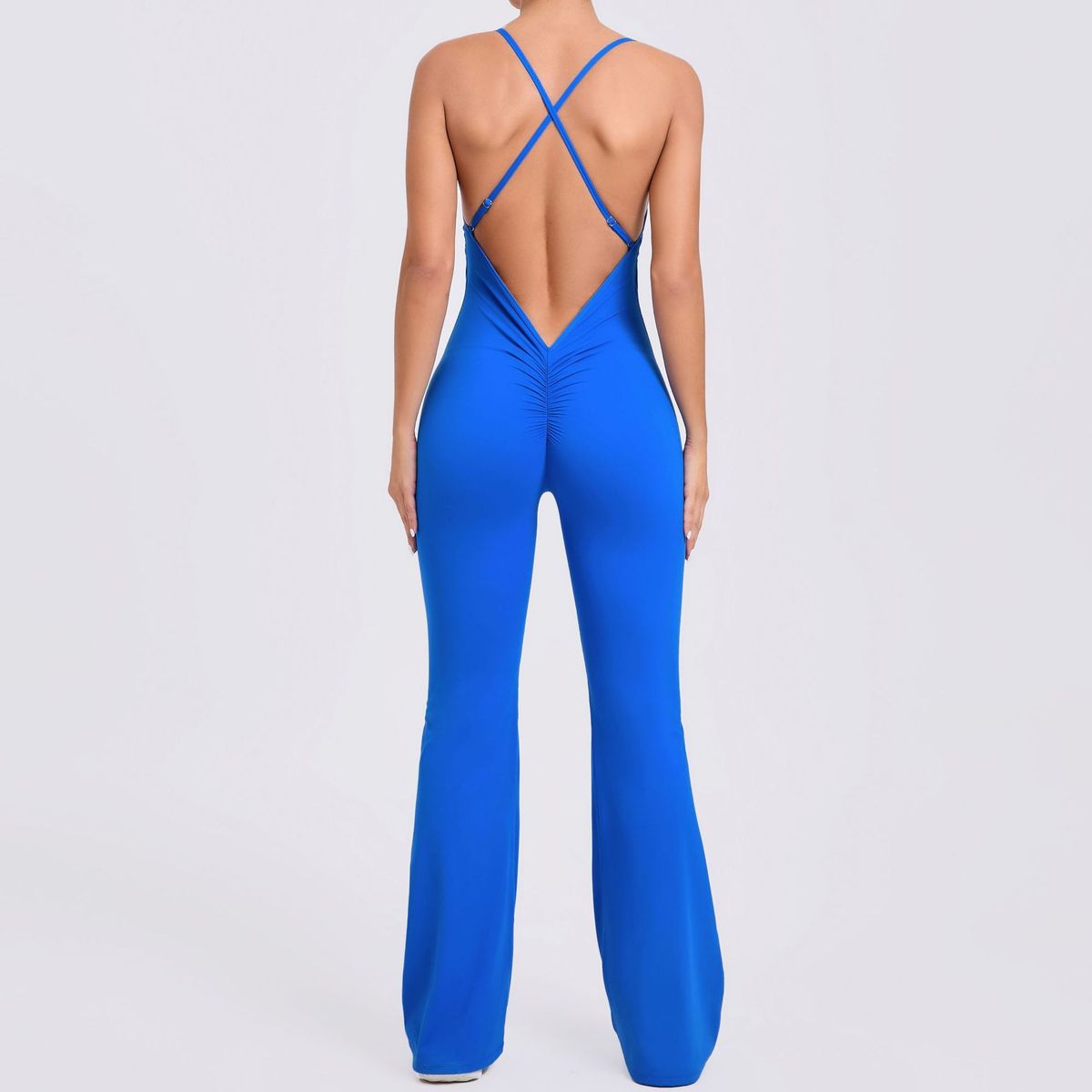 Adjustable Shoulder Strap Flared Yoga Jumpsuits for Women Cotton Blend