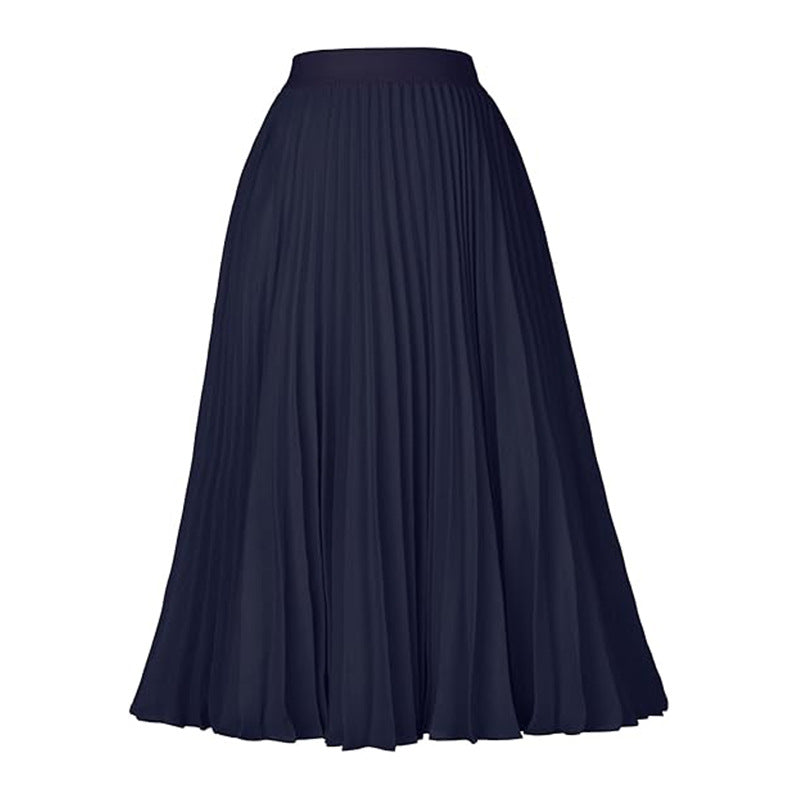Falda plisada de cintura alta de color sólido informal de moda para mujer