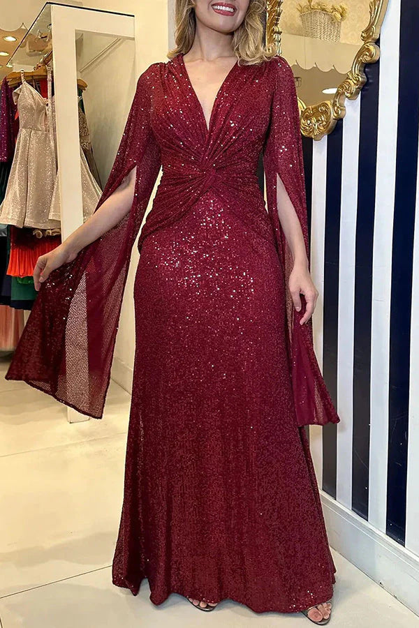 Women Fashion Elegant Solid Color Sequins Dress