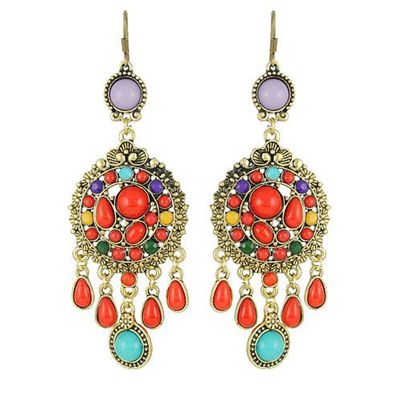Boucles d'oreilles pendantes multicolores style bohème rétro pour femme