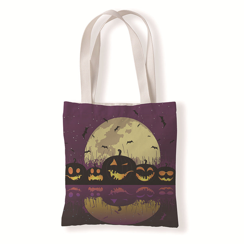 Bolsa de lona con diseño de calabaza y murciélago de Halloween