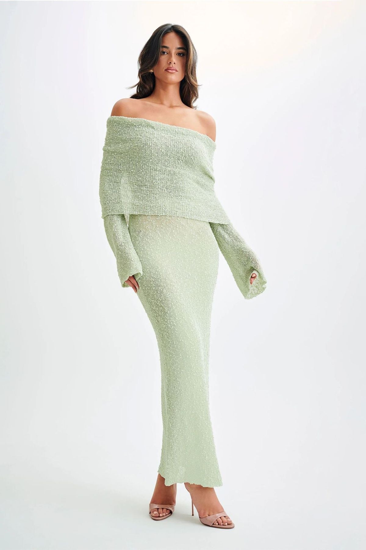 Women Beach One-Neck Long Sleeves Solid Dress