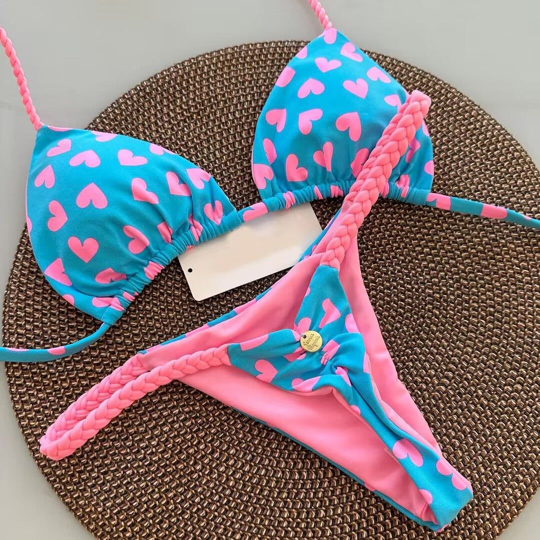 Traje de baño bikini con cordones y estampado multicolor sexy a la moda para mujer