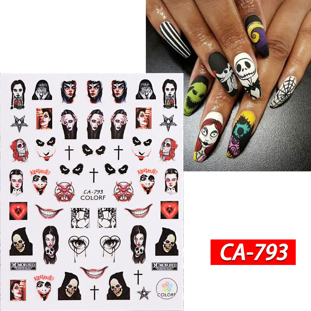 Autocollants adhésifs pour ongles Motif tête de mort et sorcière rouge pour Halloween