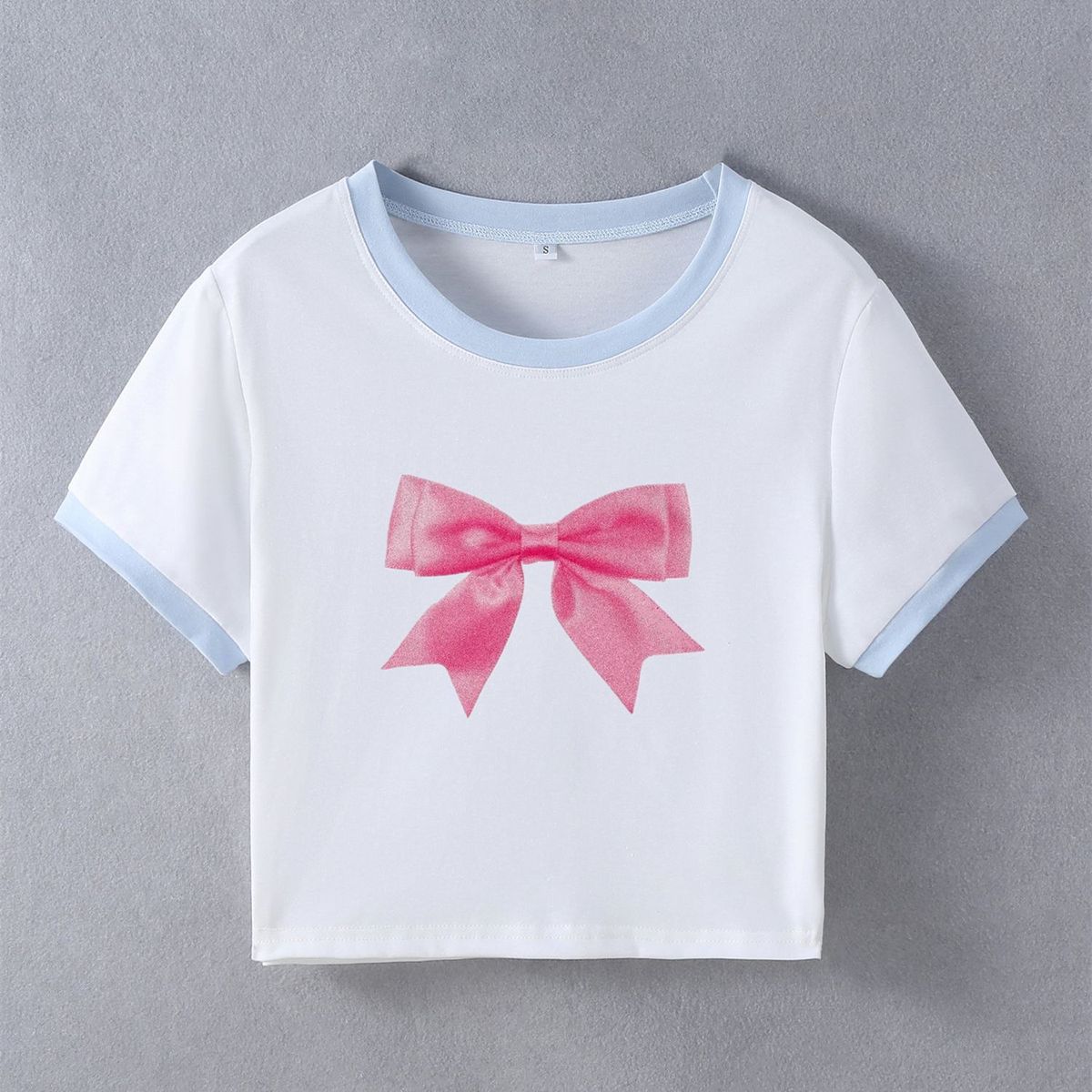 Camiseta corta con lazo de moda urbana para mujer, jersey de manga corta