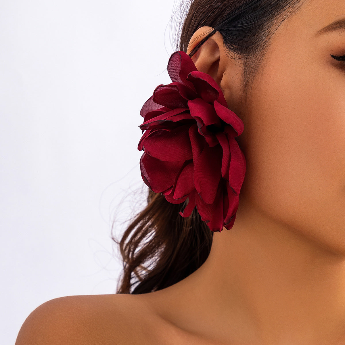 Exaggerated Fabric Floral Earrings Fashion Cloth Jewelry