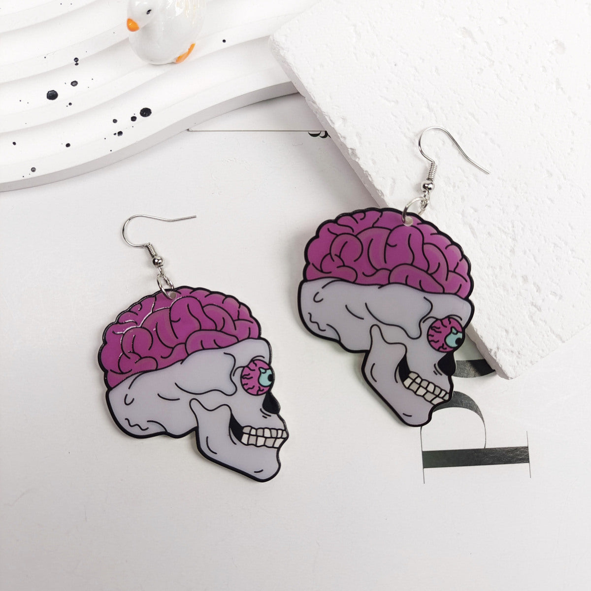 Pendientes acrílicos de Halloween para mujer con diseño de calavera de Diablo, fresa y lápida