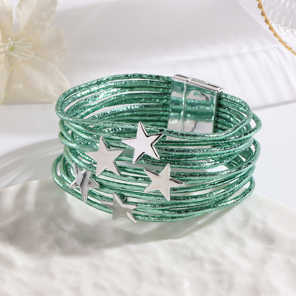 Women Fashion Creative Multi-Layer Five-Pointed Star Leather Bracelet