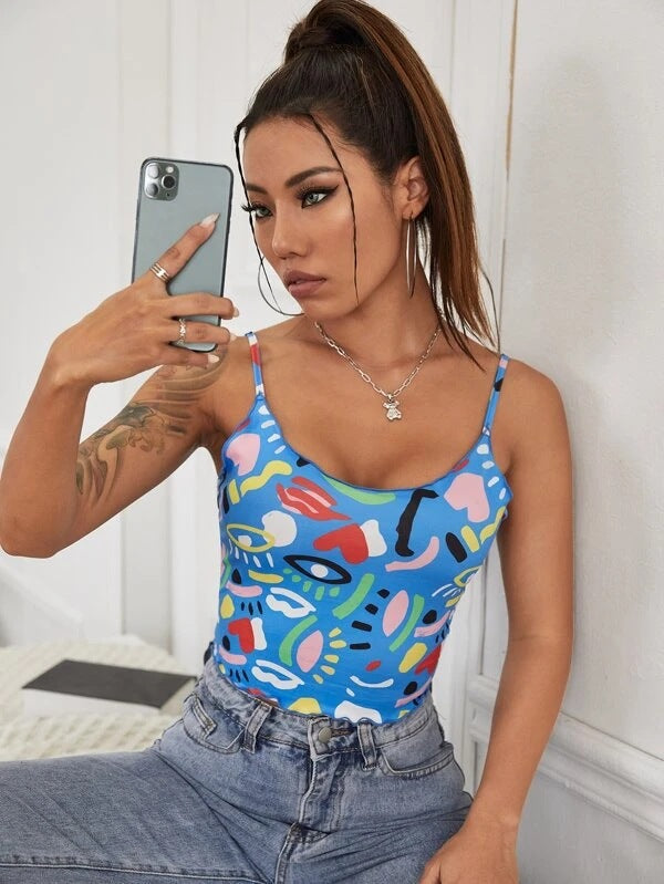 Women Fashion Sexy Printed Camisole Crop Top