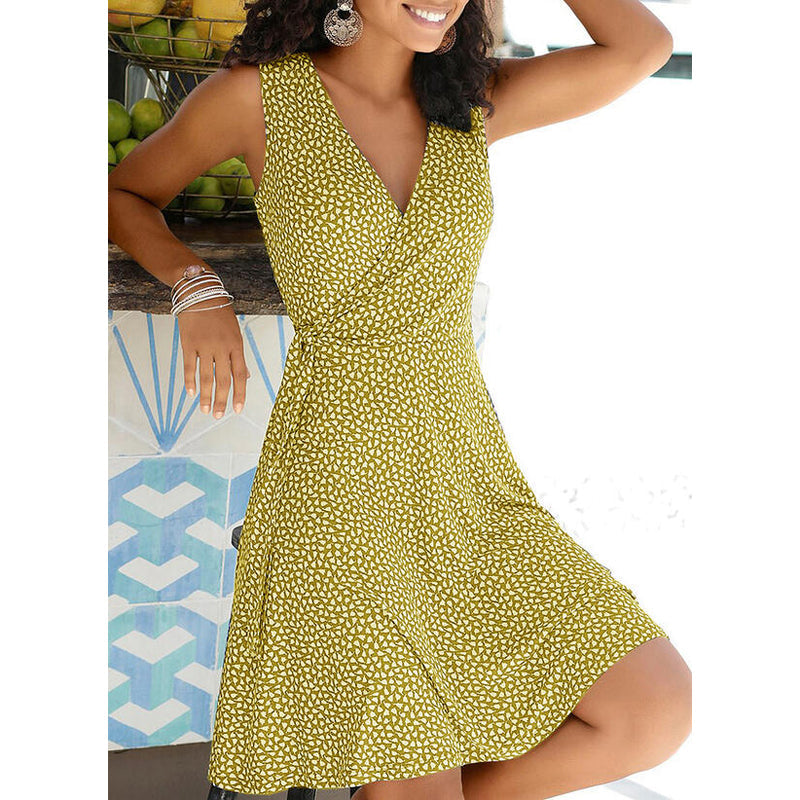 Women Elegant Casual Polka Dot V Neck Sleeveless Bandage Dress