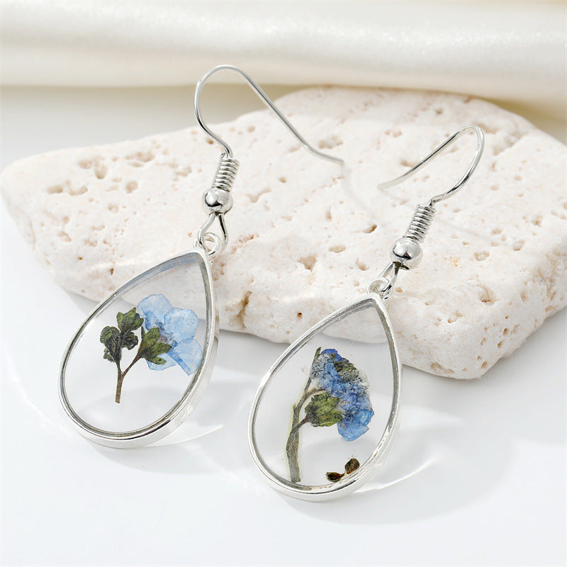 Women Bohemian Transparent Resin Eternal Flower Earrings