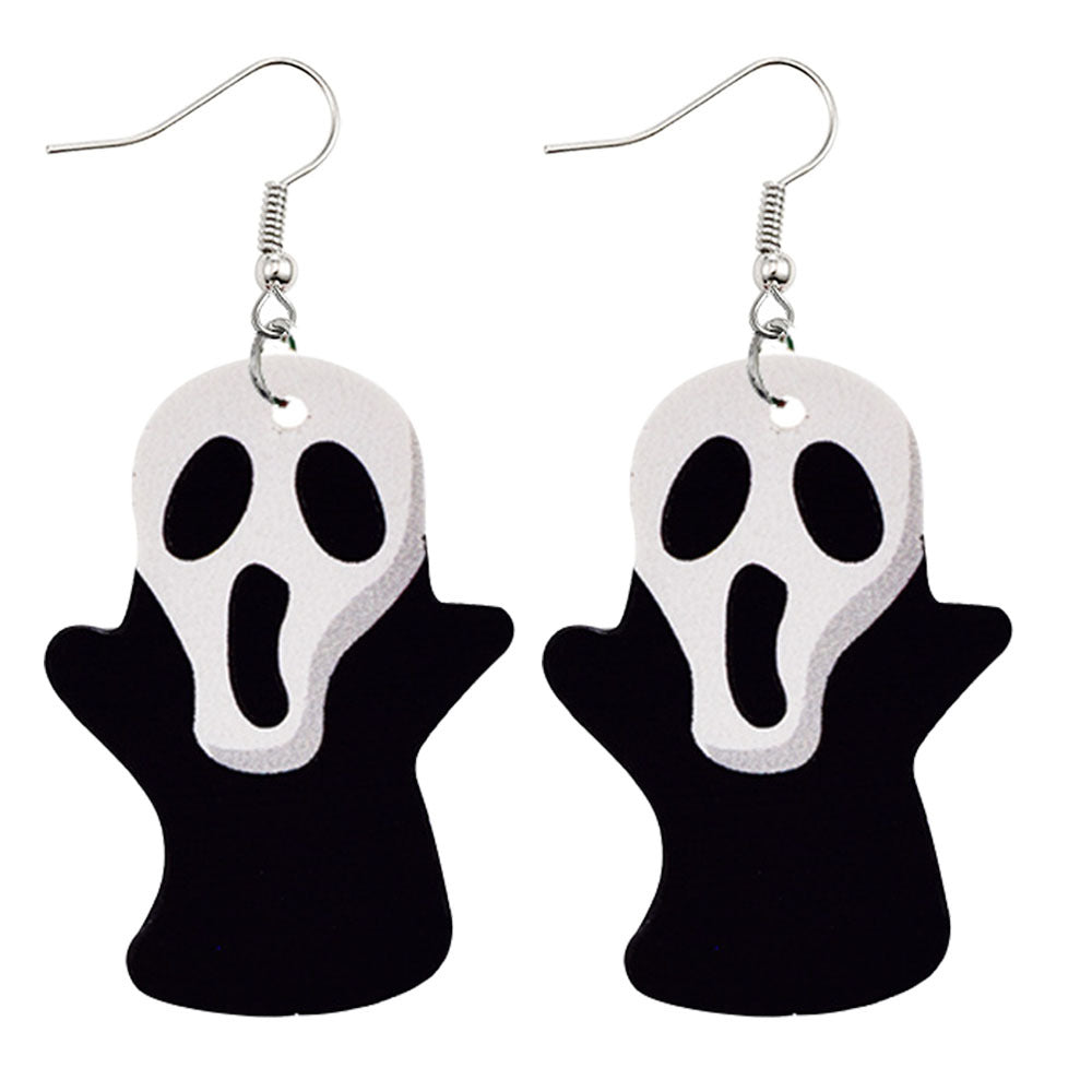 Halloween Women Horror Funny Pumpkin Ghost Bat PU Earrings