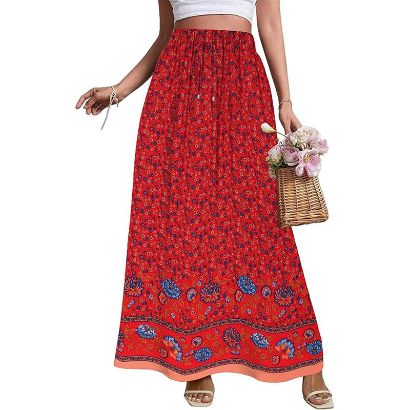 Falda holgada de cintura alta con estampado floral informal a la moda para mujer