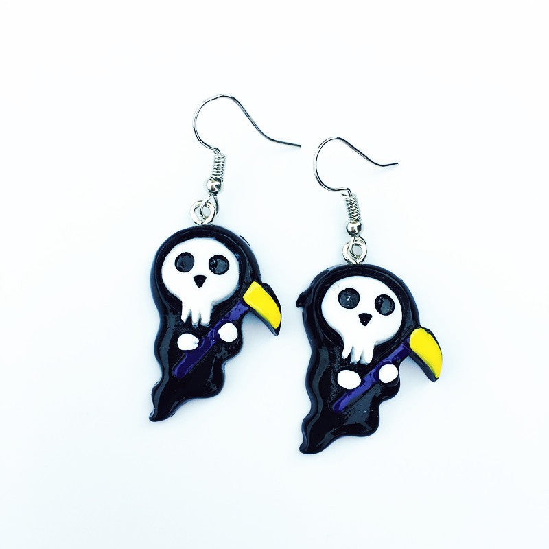 Pendientes colgantes de Halloween para mujer, divertidos, con esqueleto, fantasma, calabaza, gato y búho