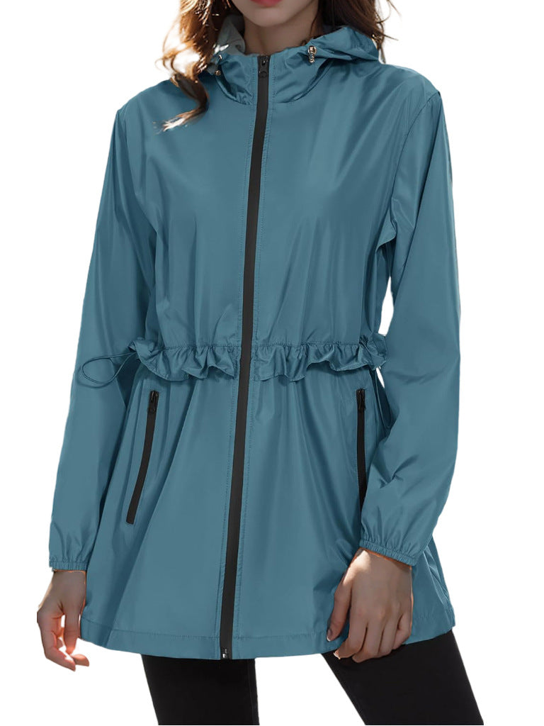 Sudadera impermeable informal de manga larga en color liso para mujer