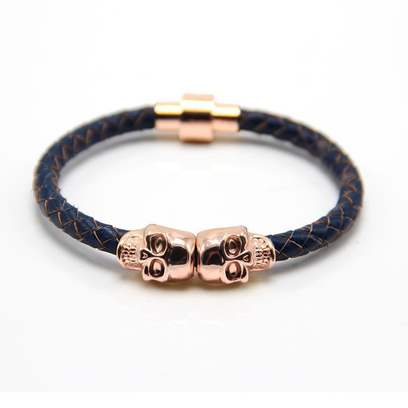 Pulsera magnética tejida con calaveras para hombre