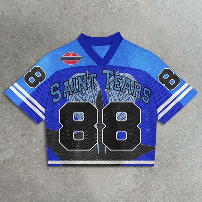 Camiseta deportiva informal de malla con estampado del alfabeto para hombre