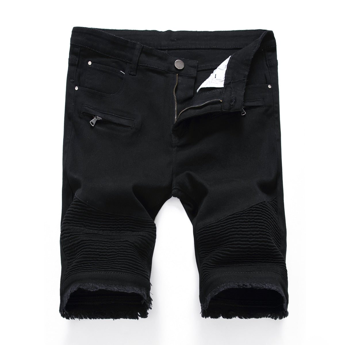 Men Fashion Casual Zipper Wrinkle Stretch Denim Shorts