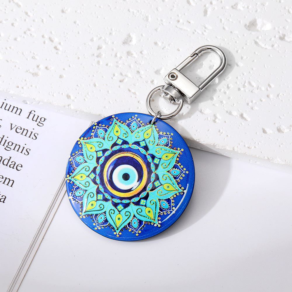 Women Retro Bohemian Round Devil Eye Keychain Set