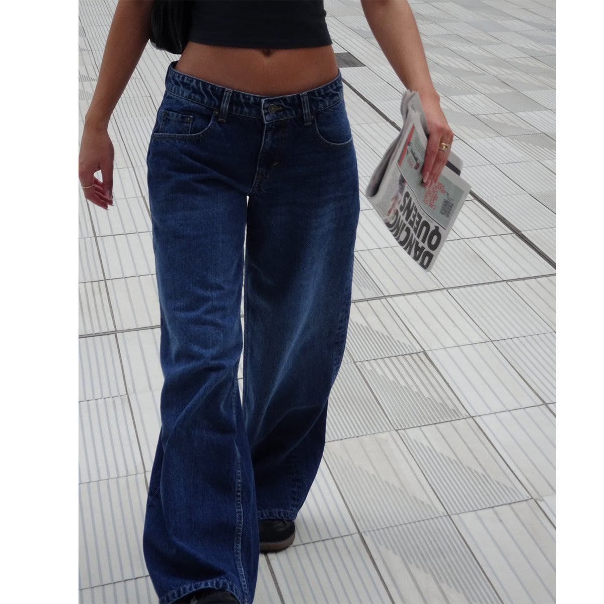 Vaqueros rectos de cintura baja de color liso retro casual para mujer