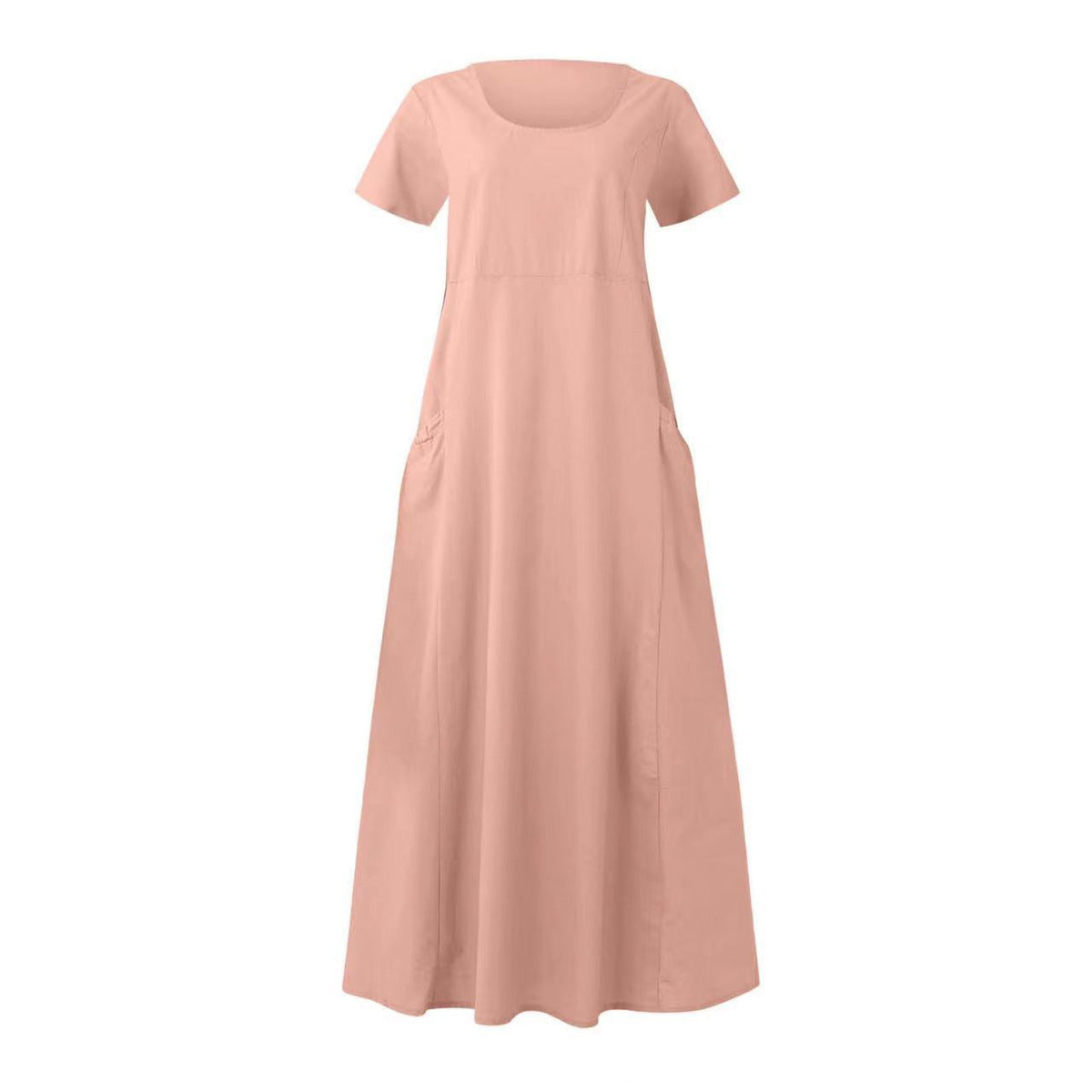 Robe décontractée en coton et lin de couleur unie pour femme